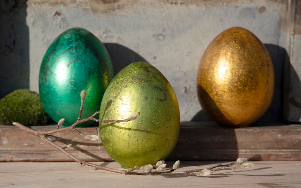 Glas-Osterei Hellgrün foliert – Dekoei 15 cm Osterei aus Glas türkis foliert – Höhe 15 cm