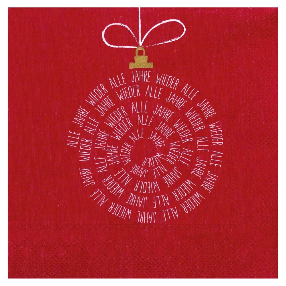 Rote Cocktailserviette "Alle Jahre wieder" 25 x 25 cm Rote Cocktailserviette "Alle Jahre wieder" 25 x 25 cm