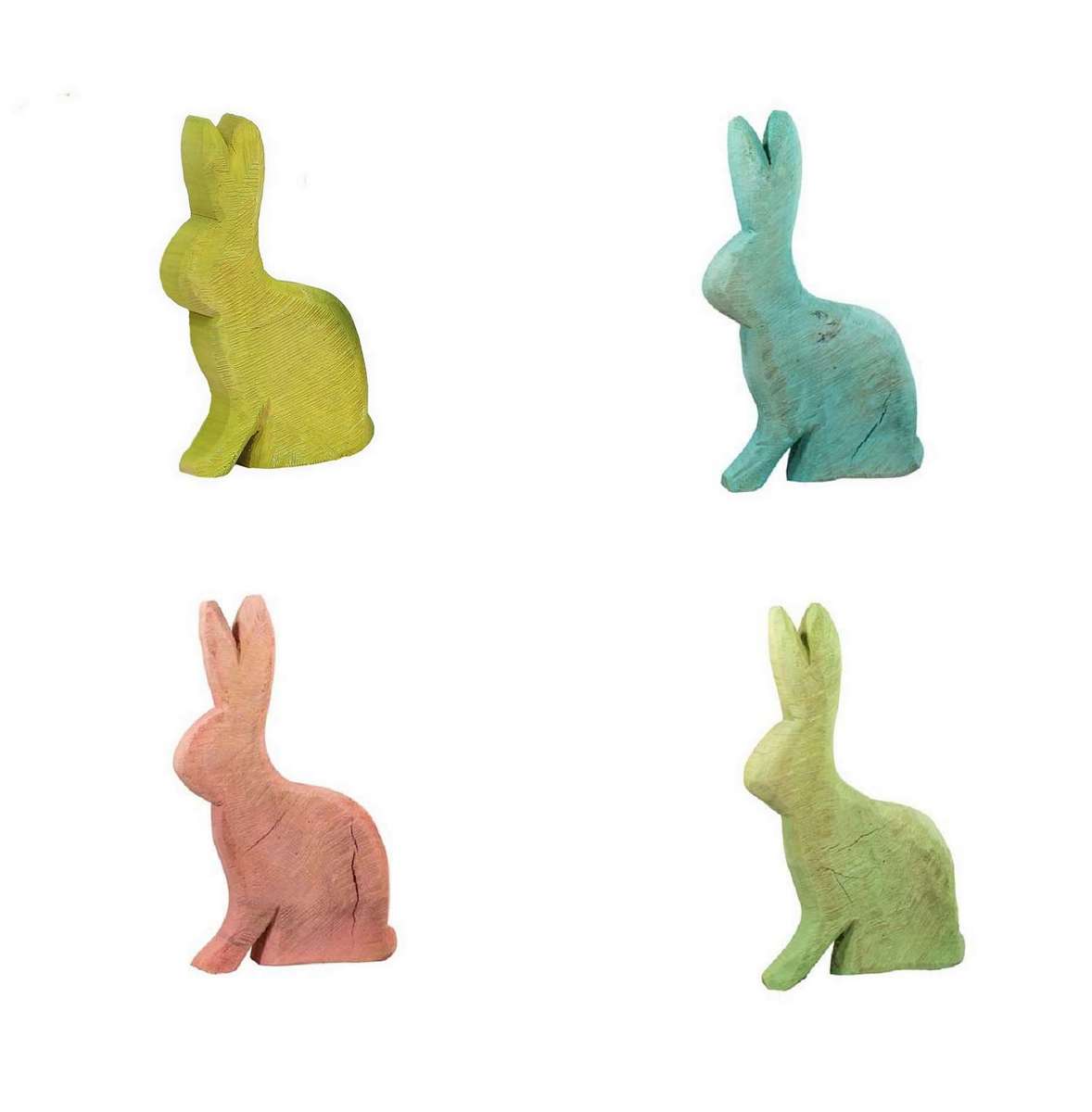 k-Collage zugeschnitten Bunte Hasenfigur Pappelholz sägerau - Einzigartiges Deko-Element für Ostern grün 50 cm