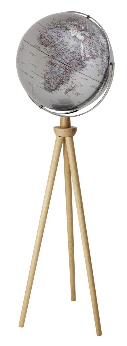 Standglobus „Sputnik“ – Exklusiver 43 cm Globus mit Holzfuß & zwei Achsen silber