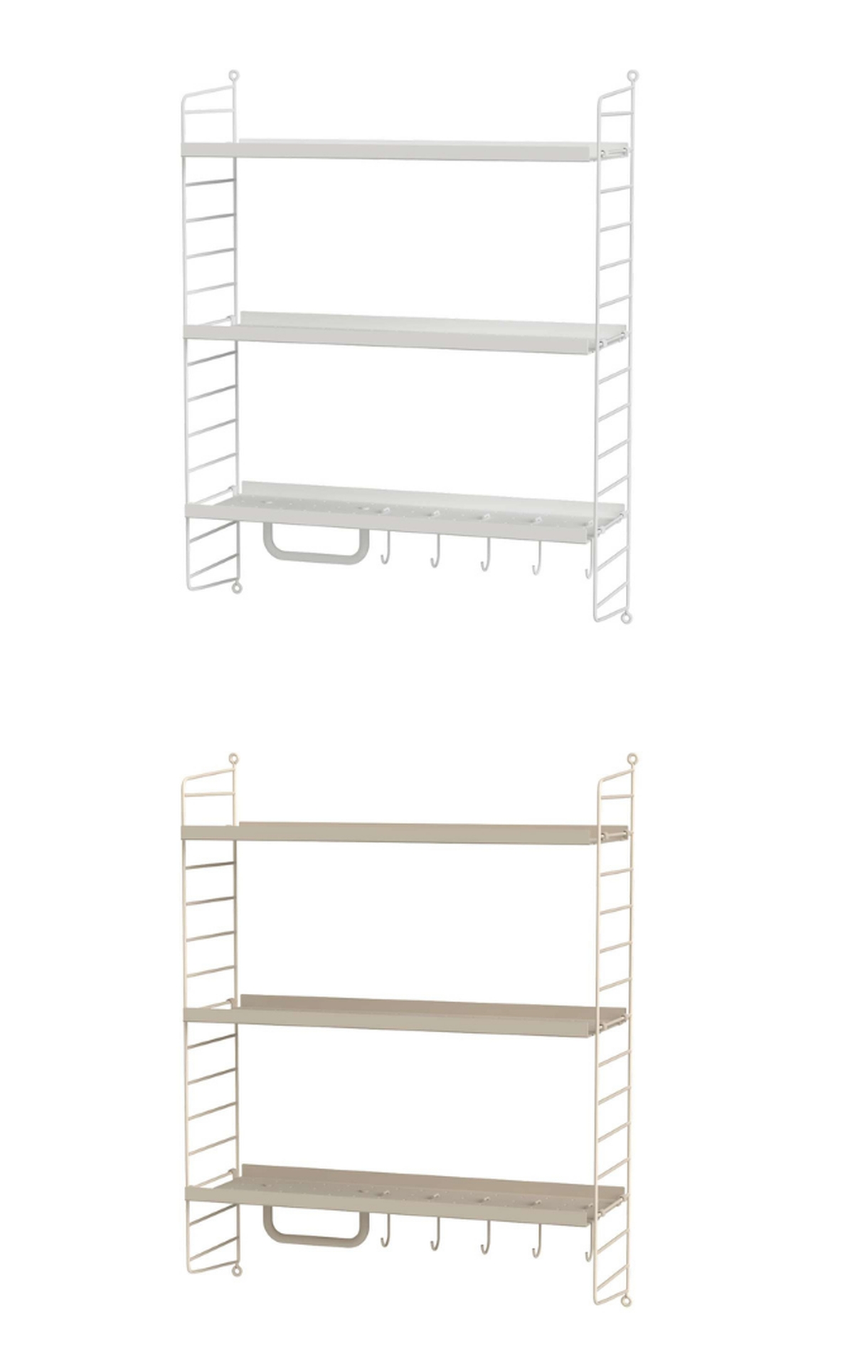 Regal mit drei Metallböden und Zubehör Weiß Regal mit drei Metallböden und Zubehör Beige