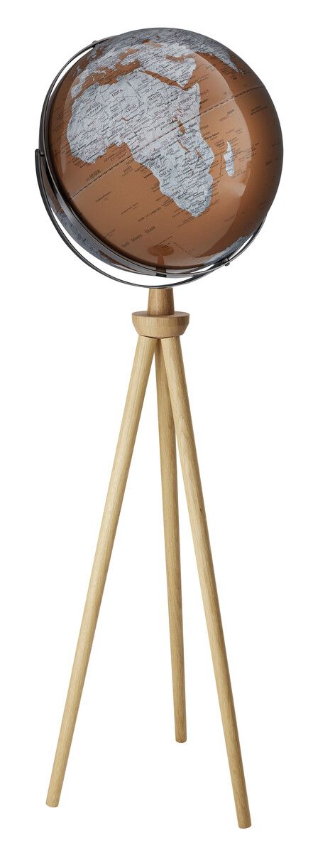Standglobus „Sputnik“ – Exklusiver 43 cm Globus mit Holzfuß & zwei Achsen braun/silber Standglobus „Sputnik“ – Exklusiver 43 cm Globus mit Holzfuß & zwei Achsen braun/silber