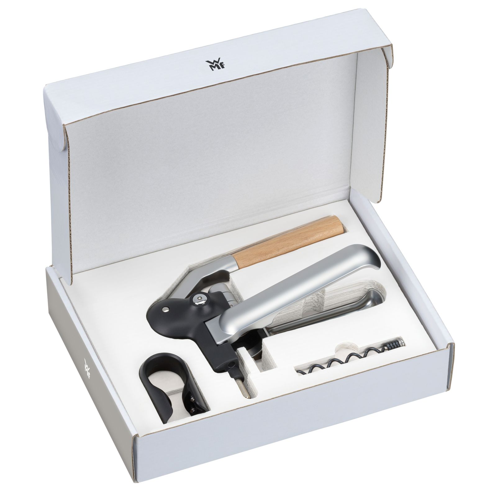 Baric Hebelkorkenzieher mit Folienschneider aus Metall & Buchenholz