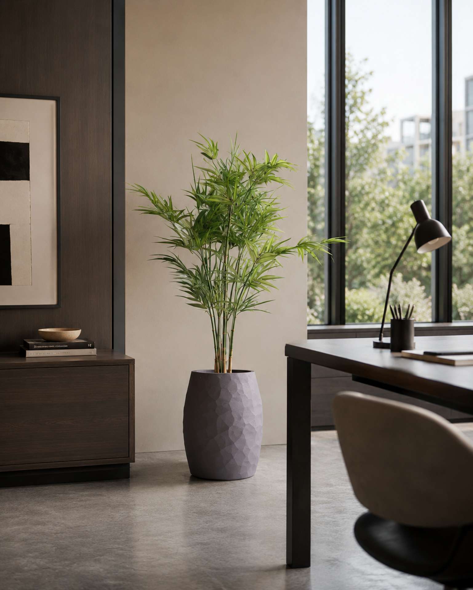 Kunstpflanze mit Topf Bambus 90cm mit Organic 3D Gefäß Kunstpflanze mit Topf Bambus 90cm mit Organic 3D Gefäß Stone Grey