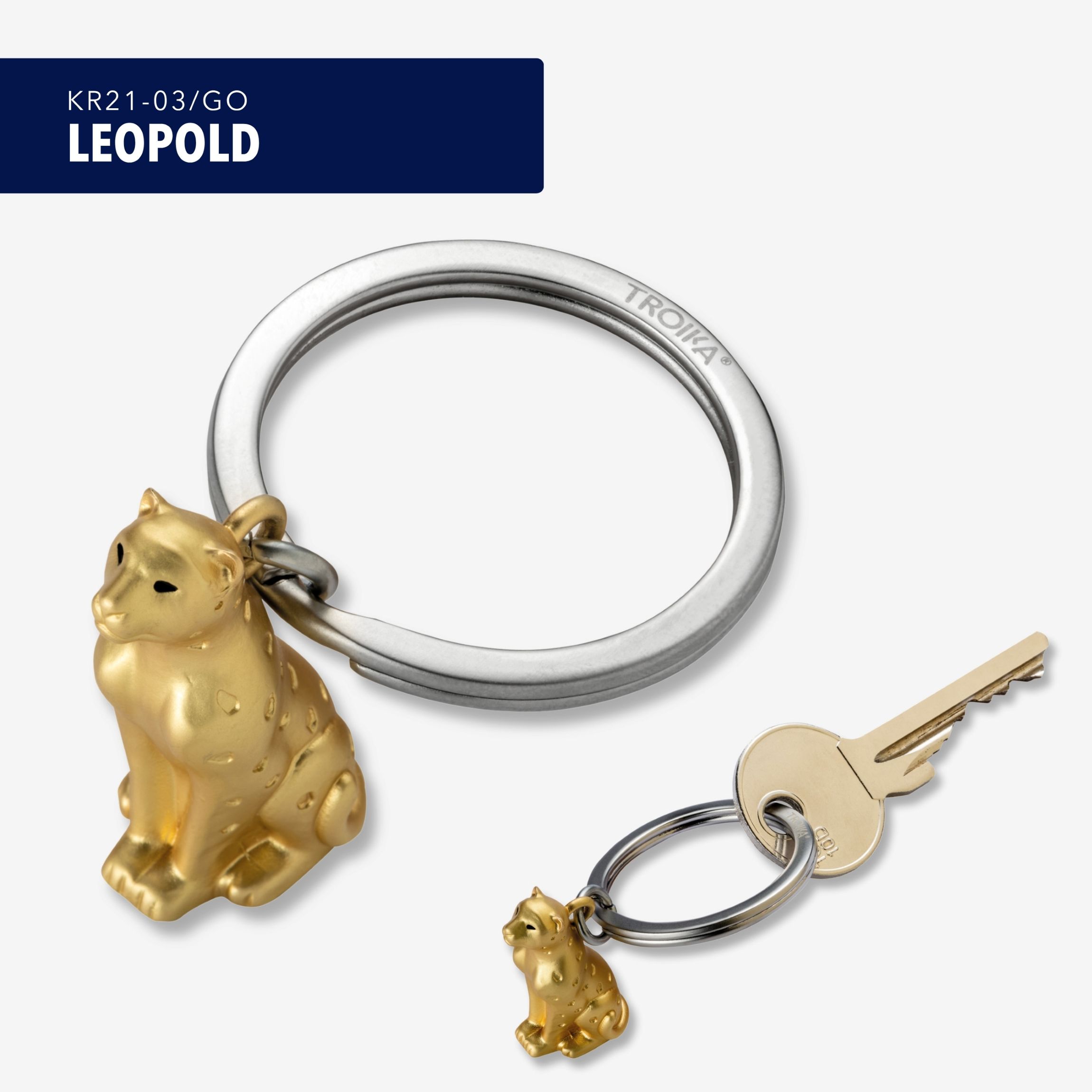 Schlüsselanhänger Leopold Metallguss - 3D-Tierfigur, gold/silber Schlüsselanhänger Leopold Metallguss - 3D-Tierfigur, gold/silber