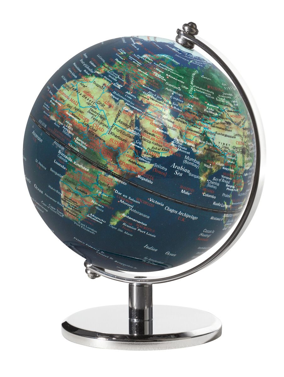 TROIKA Mini-Globus „Gagarin“ – Design-Tischglobus 13 cm mit Metallfuß grün/blau G1301-P2P2/CH