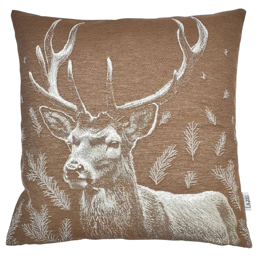 Wendekissen Adalbert-Amlach 50×50 cm - Gewebtes Hirschdesign mit Tannenzweigen