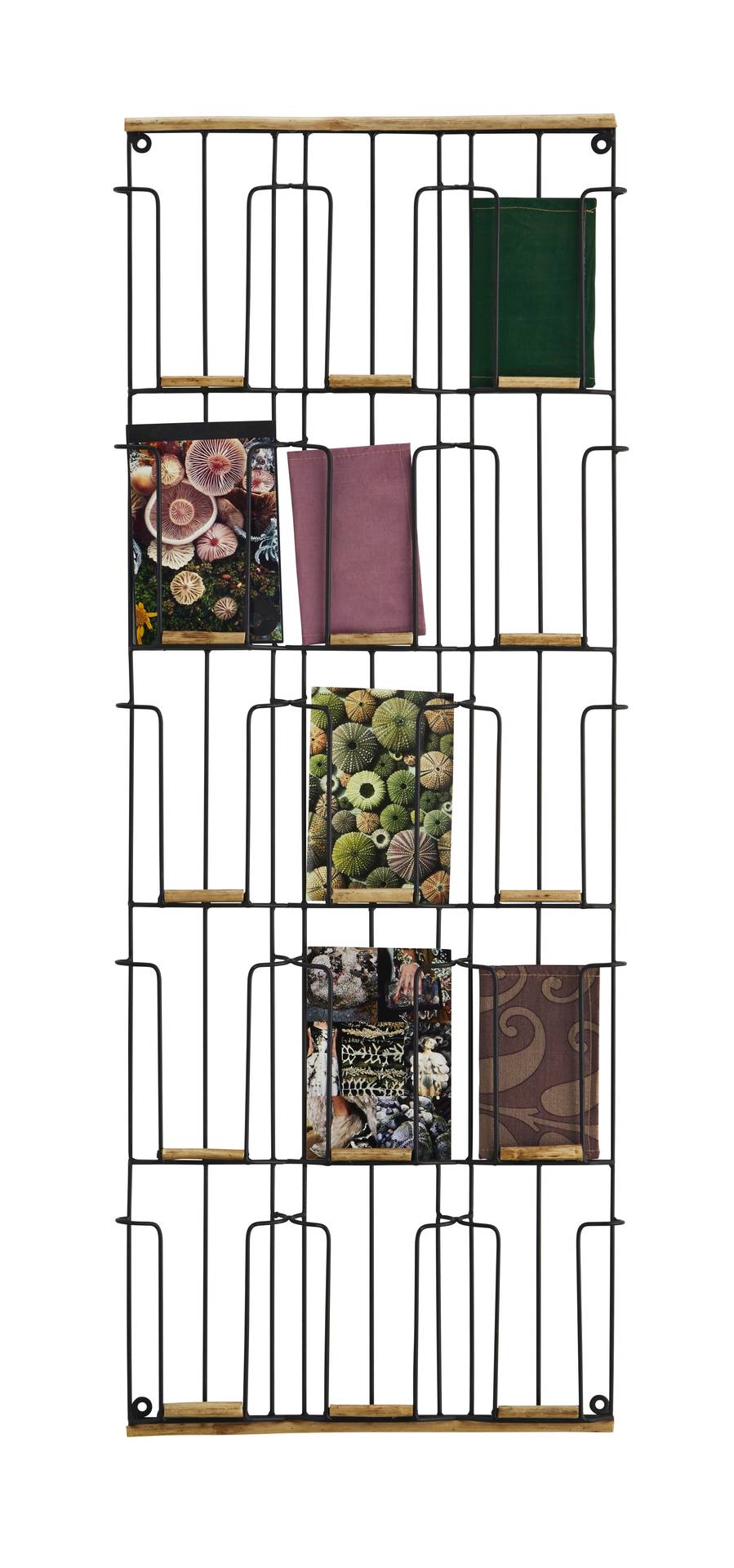 Kartenhalter Wandregal Eisen/Bambus H. 93 cm B. 35 cm T.3 cm Kartenhalter Wandregal aus Eisen und Bambus dekorativ für Postkarten, Höhe 93 cm Grün