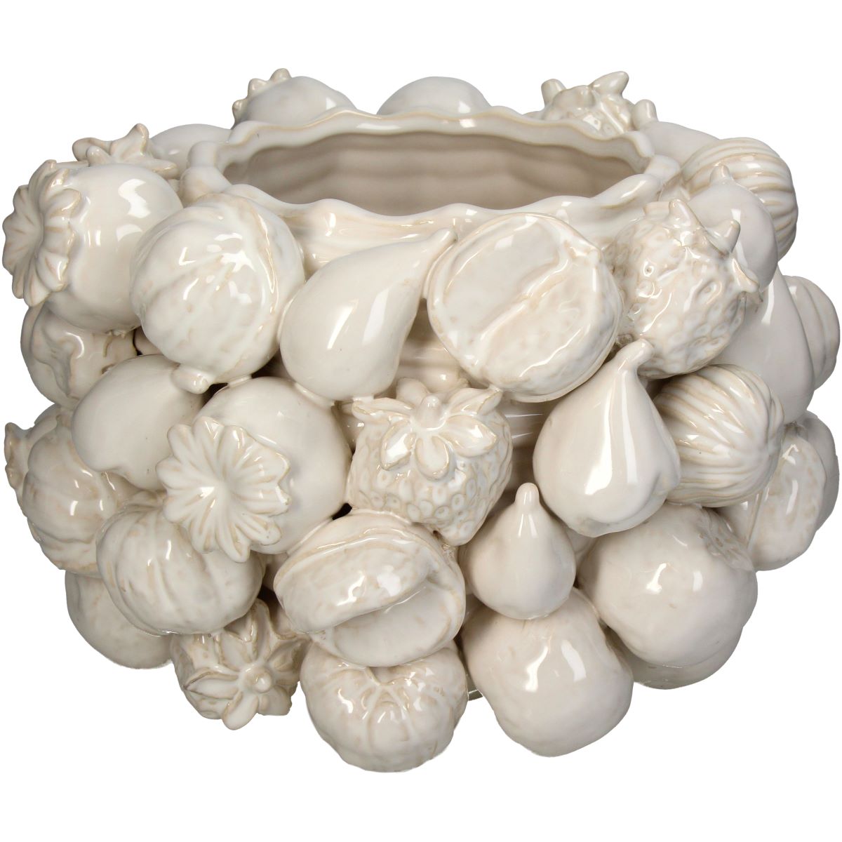 Übertopf „Früchte“ aus feinem Steingut – Elfenbein Übertopf „Früchte“ aus feinem Steingut – Elfenbein