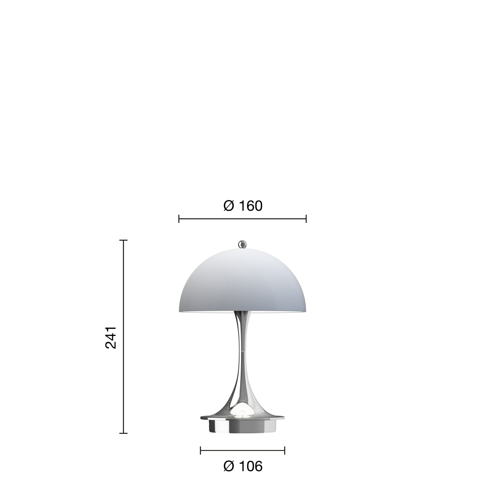 Panthella 160 tragbare Tischleuchte Chrom Opal Blau/Grau Panthella 160 tragbare Tischleuchte Chrom Opal Blau/Grau