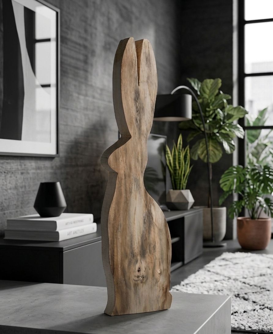 Holzhase ohne Rinde Höhe 90 cm