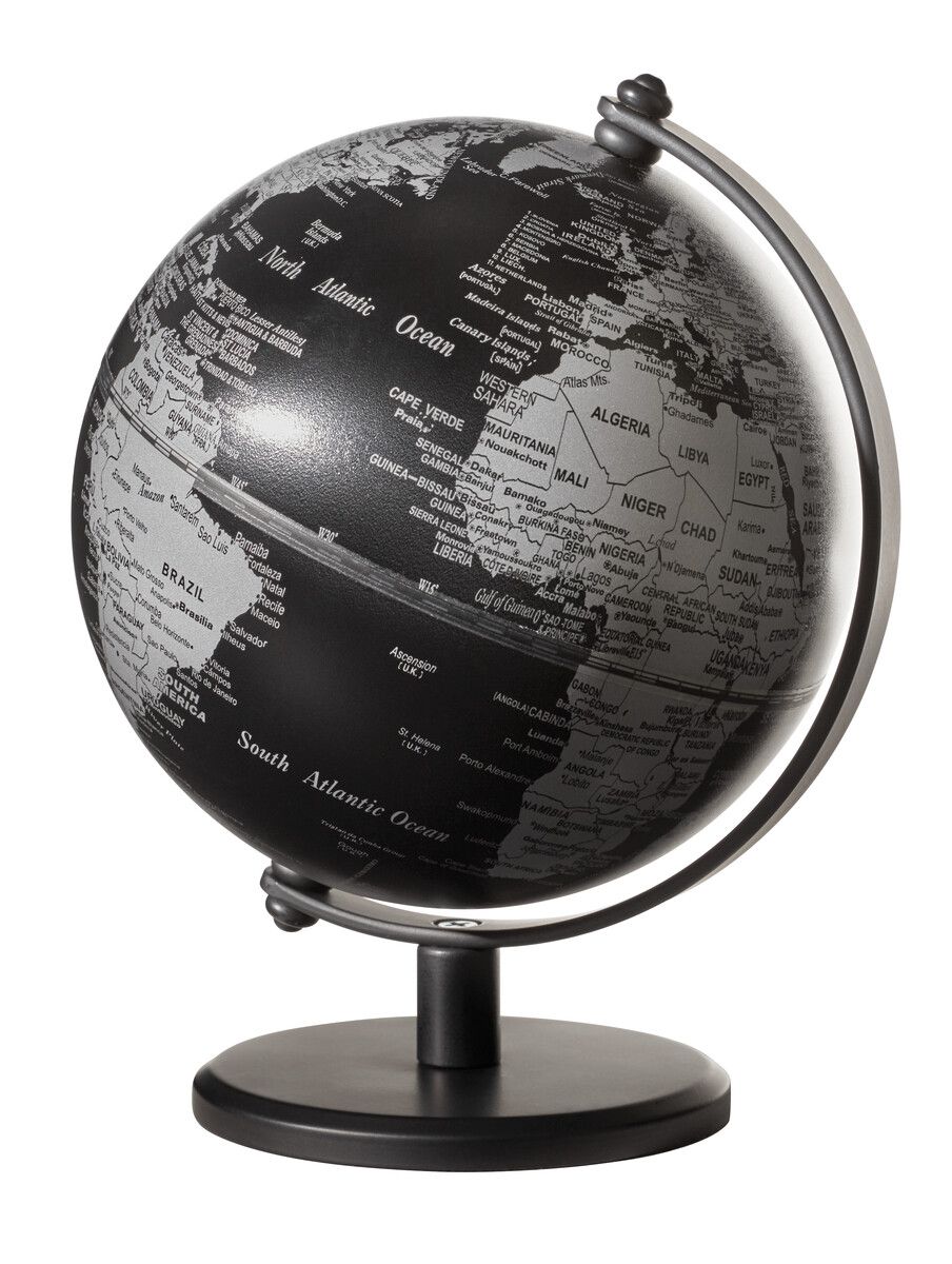 Mini-Globus „Gagarin“ – Design-Tischglobus 13 cm mit Metallfuß schwarz/silber Mini-Globus „Gagarin“ – Design-Tischglobus 13 cm mit Metallfuß schwarz/silber