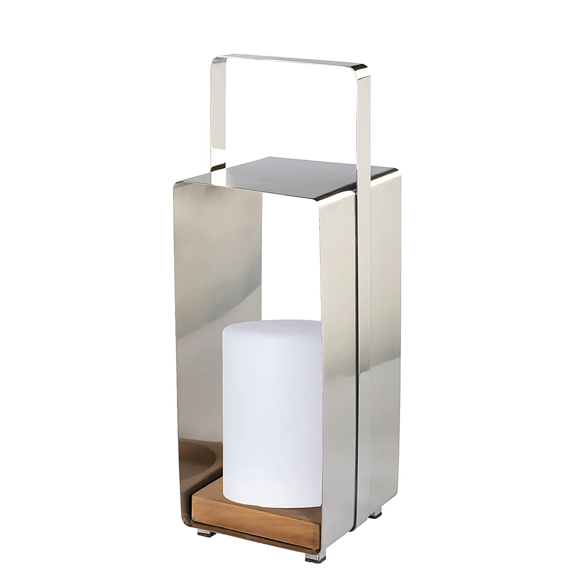 MAGNUS edle Laterne aus Edelstahl und Teak 46 cm Mit LED Zylinder