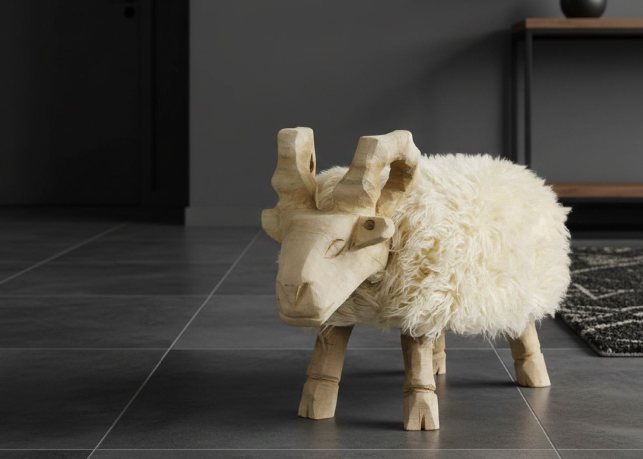 Schaf - Bock Hocker mit Fell - Berthold Schaf - Bock Hocker mit Fell - Berthold