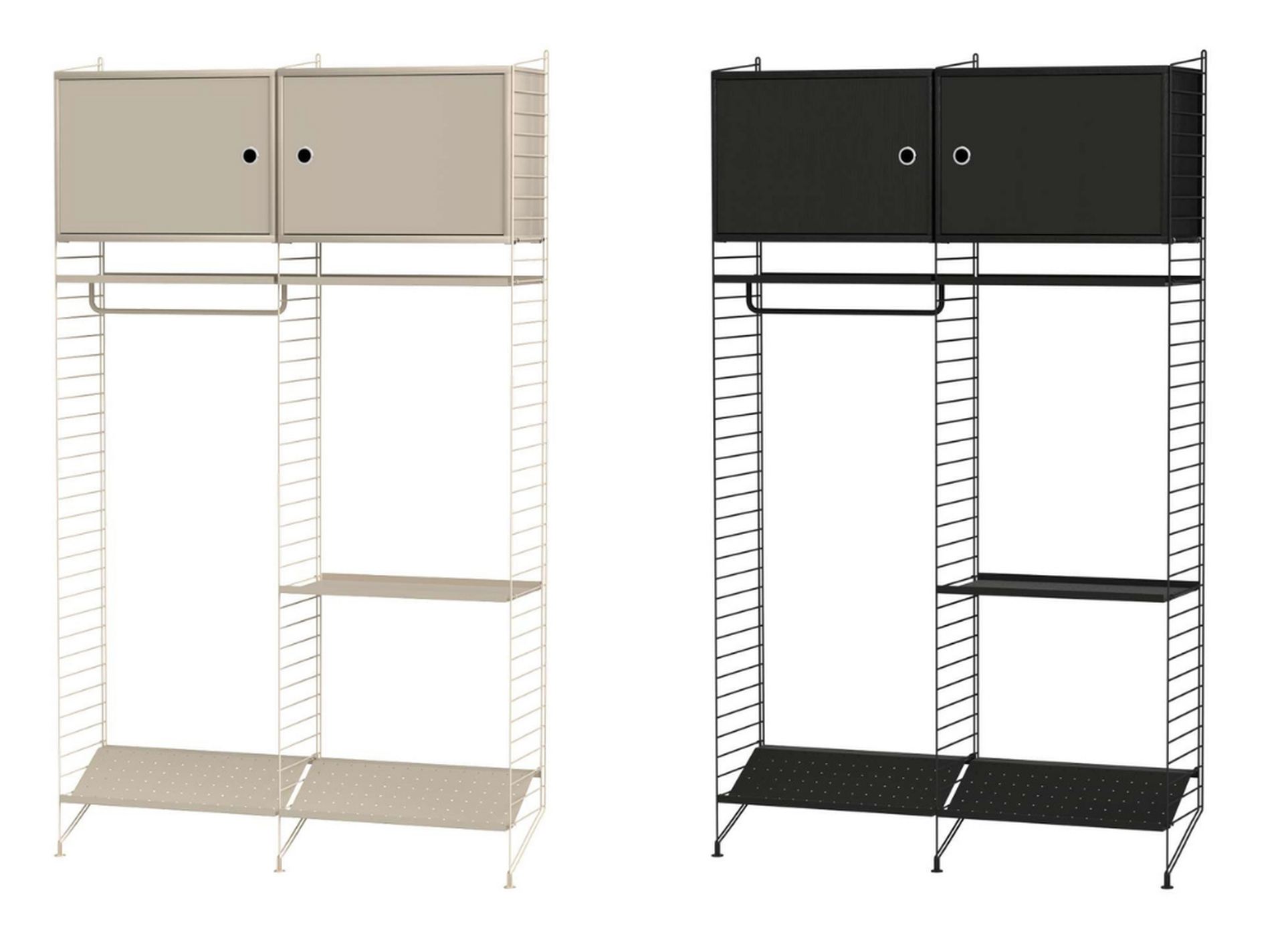 Garderobenregal mit zwei Hängeschränken Schwarz Esche gebeizt