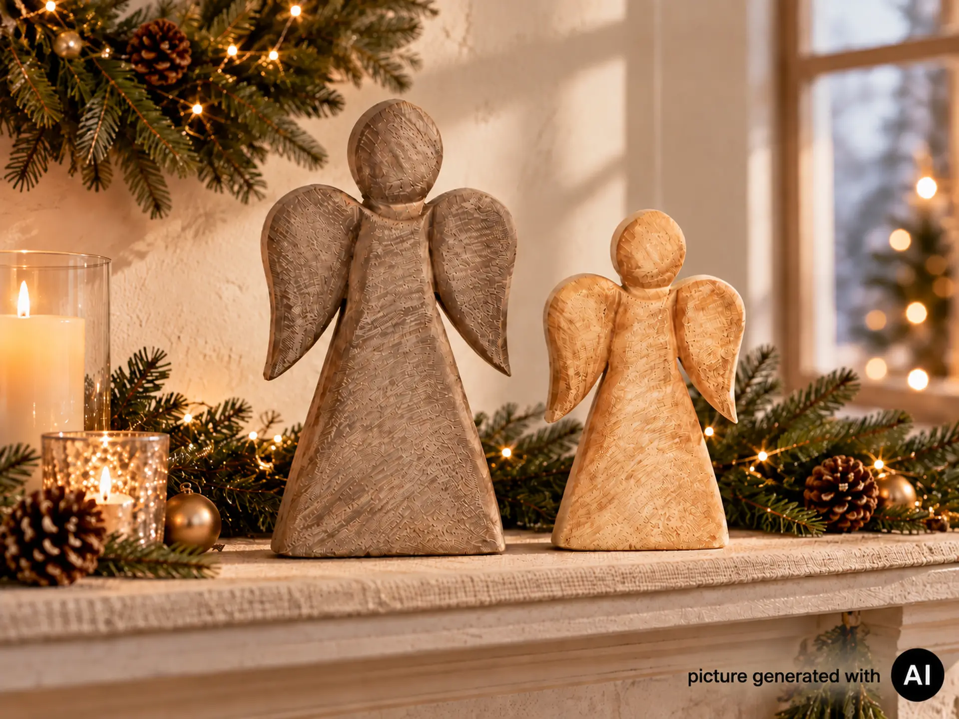 Engel Figur aus Holz CAMILO Höhe 30 cm Natur