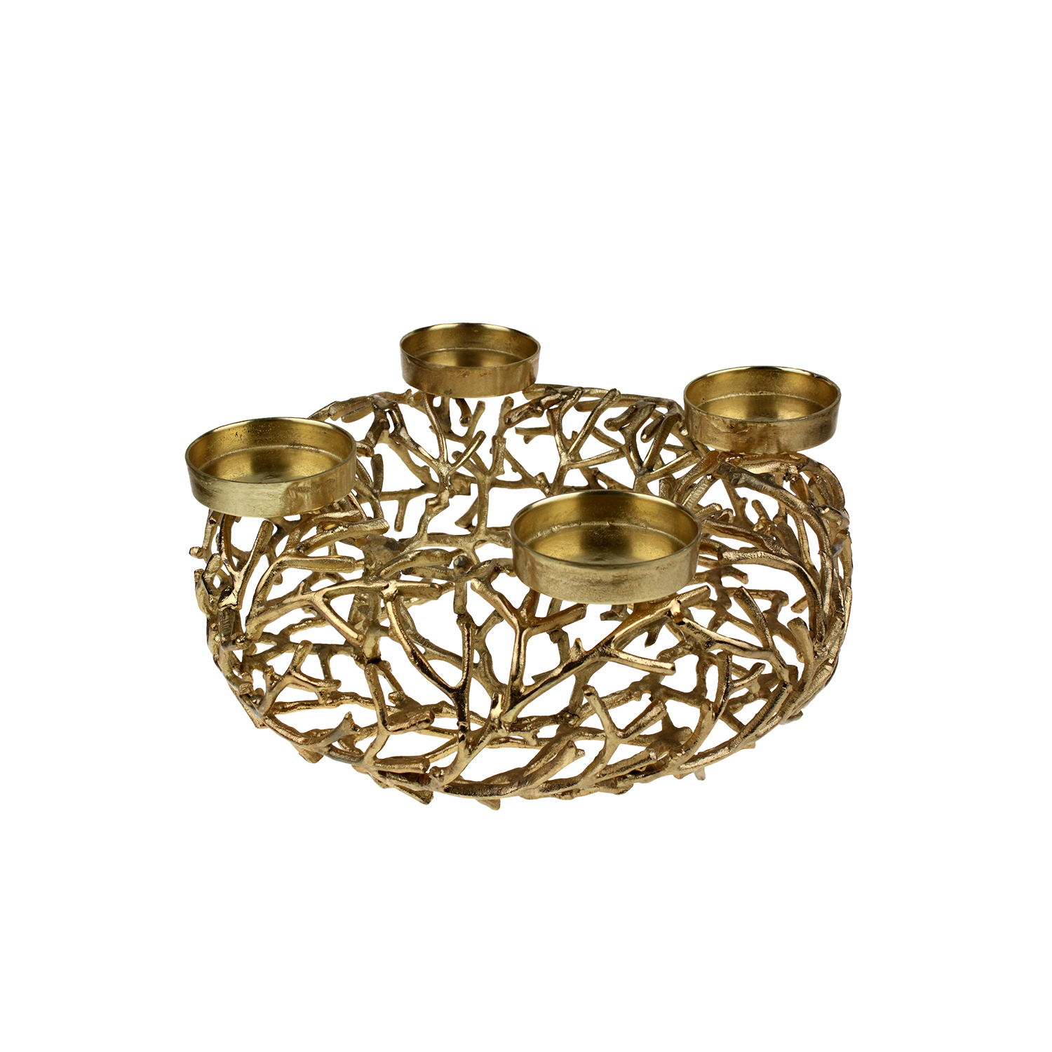 Astkranz mit 4 Kerzenhaltern – Adventskranz aus Aluminium gold Ø 53 cm Astkranz mit 4 Kerzenhaltern – Adventskranz aus Aluminium gold Ø 53 cm