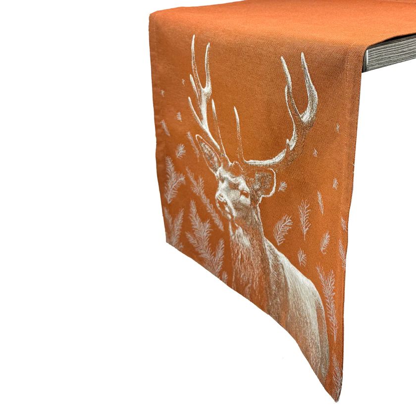 Tischläufer Ryker 50x150 cm - Gewebtes Hirschdesign mit Tannenzweigen Tischläufer Ryker 50x150 cm - Gewebtes Hirschdesign mit Tannenzweigen