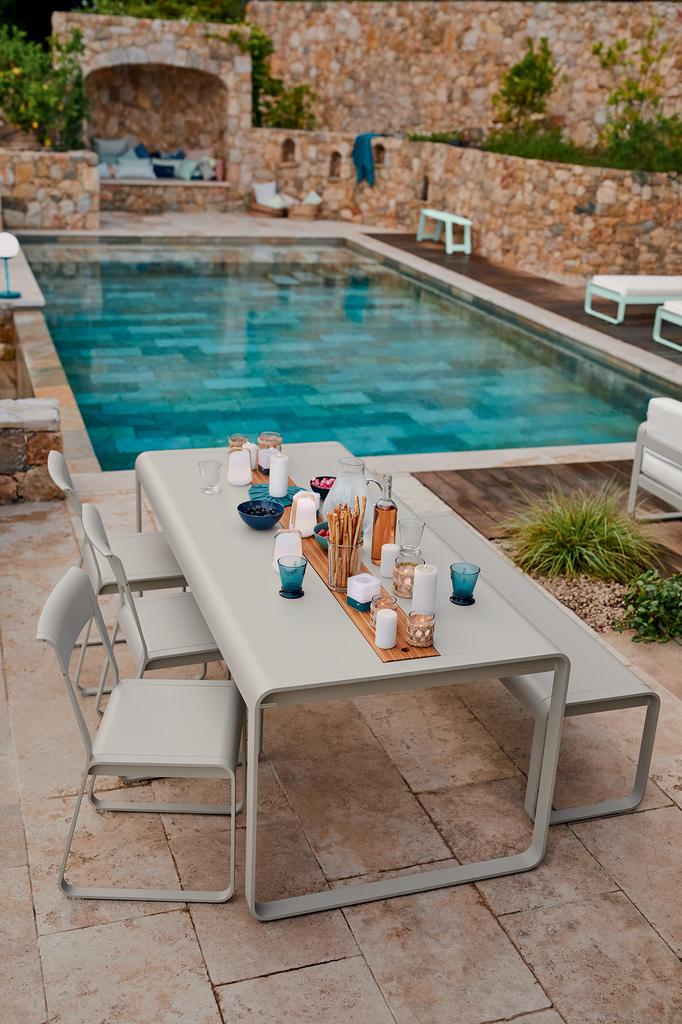 Bellevie Outdoor Bank 161 cm latte beige Bellevie Tisch 196 x 90cm mit Aufbewahrung Latte Beige