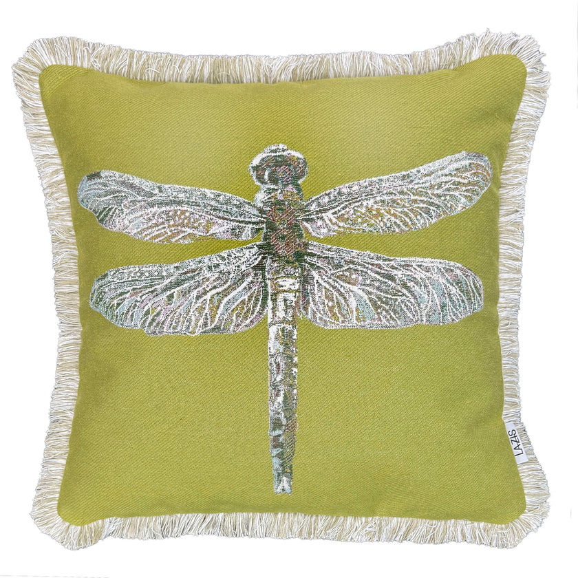 Kissenhülle mit Fransen Graciosa 45x45 cm - gewebtes Libellenmotiv