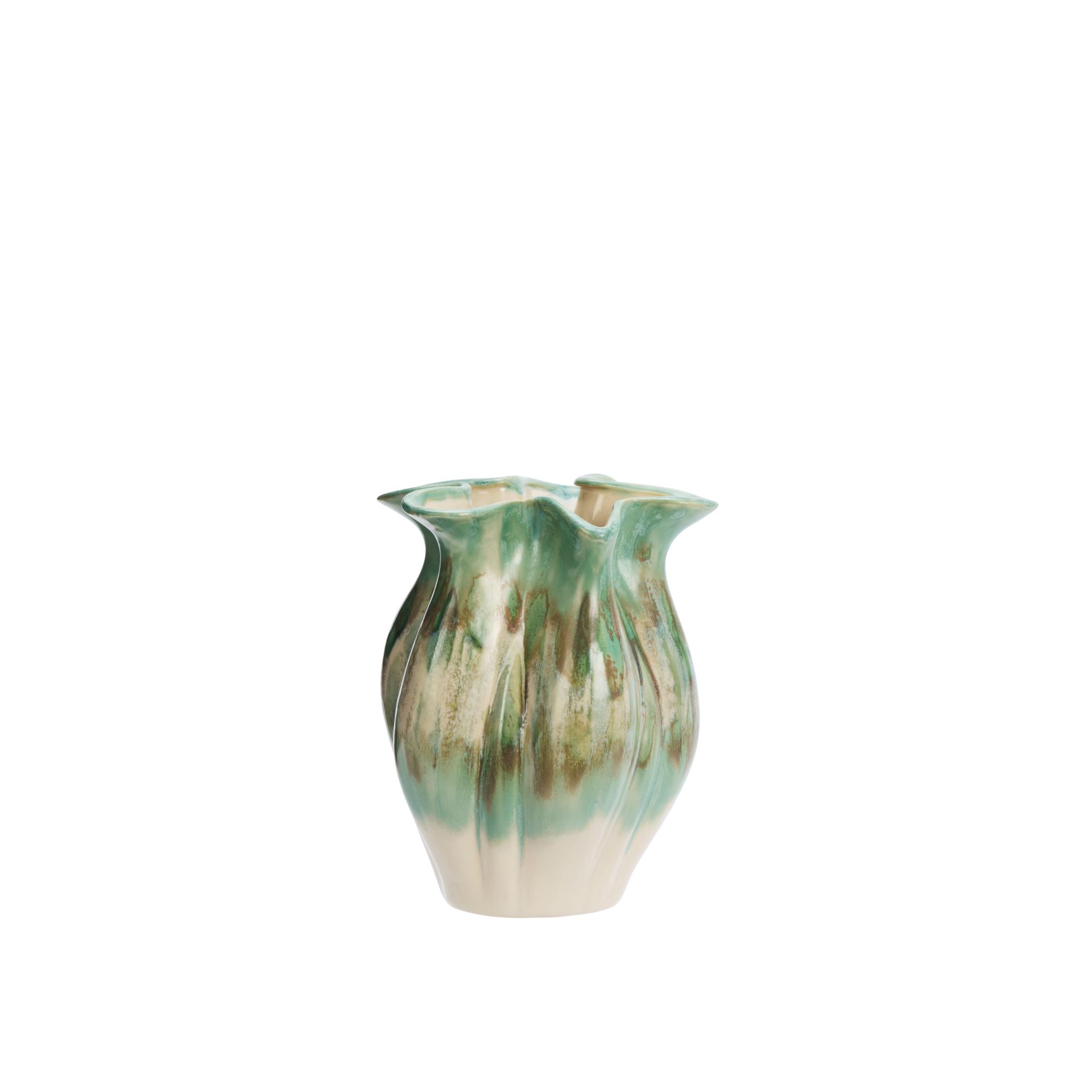 Steingutvase skulpturales Design - grün/beige Steingutvase skulpturales Design - grün/beige