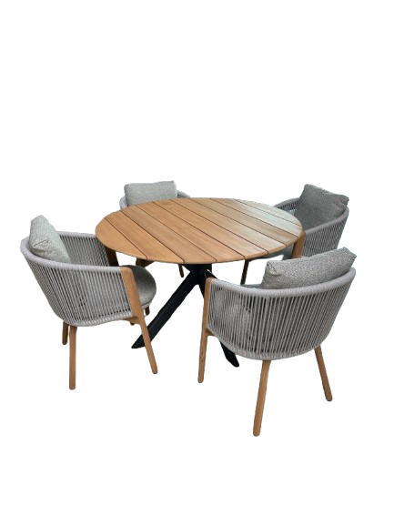 XX Runder Esstisch mit Teak Oberfläche Outdoor Kohle XX Runder Esstisch mit Teak Oberfläche Outdoor Kohle