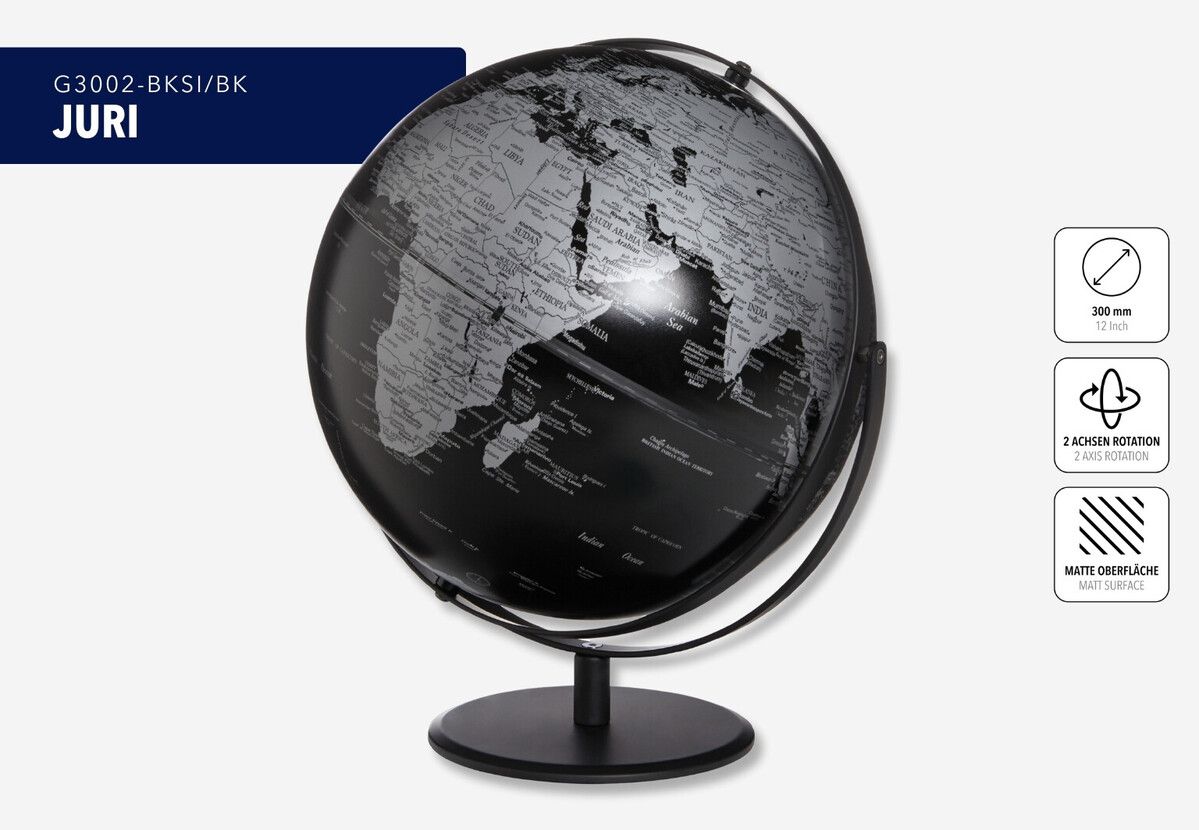 Relief-Tischglobus „Weltblick 30“ – Globus Deutsch schwarz/silber Relief-Tischglobus „Weltblick 30“ – Globus Deutsch schwarz/silber