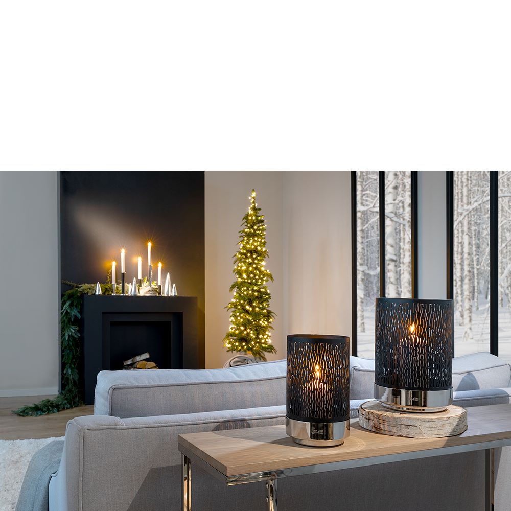 Marian schwarzes Windlicht mit wellenförmigen Cut-Outs