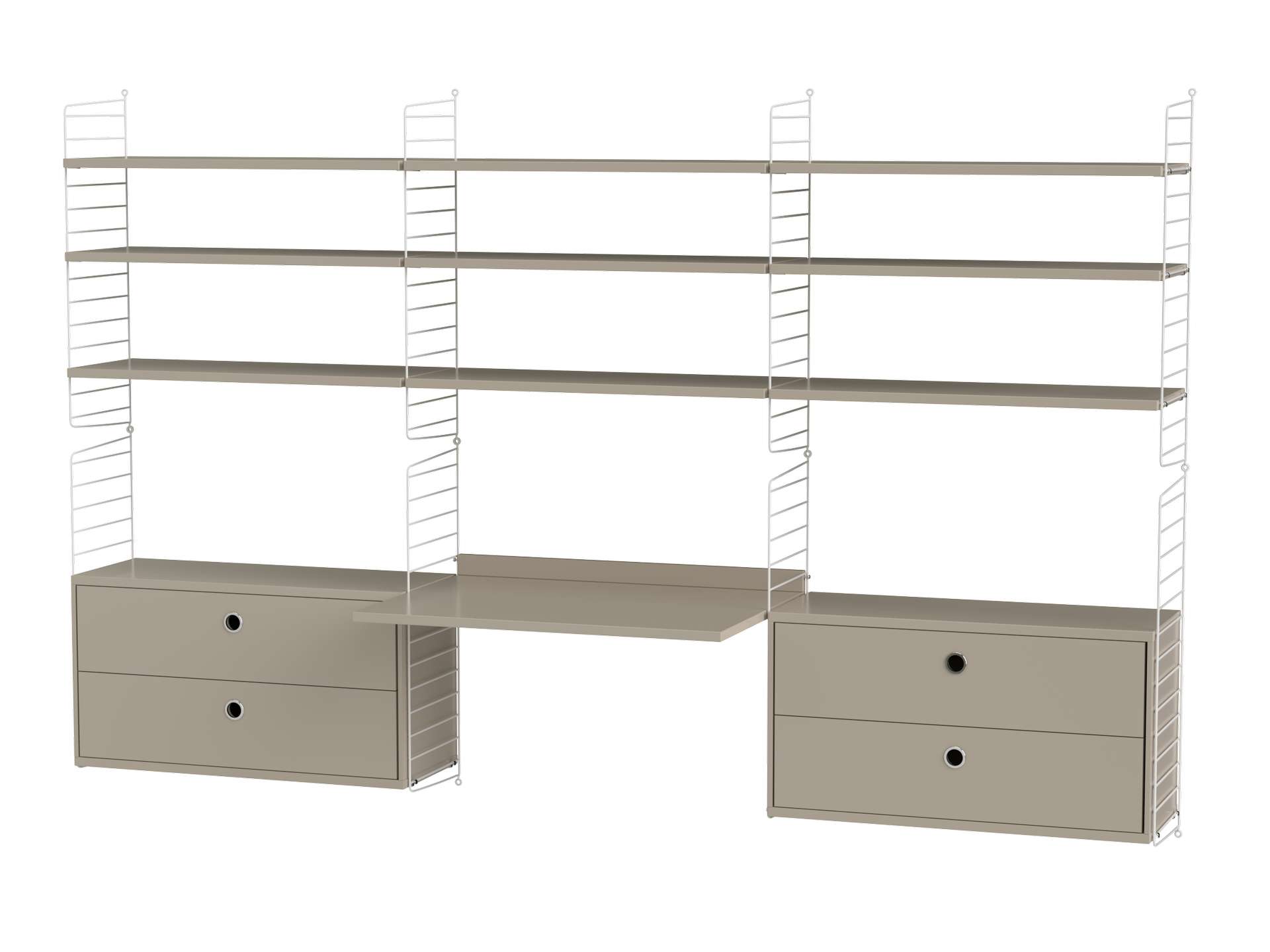 Wandregal mit Schreibtischplatte und Hängeschränken Weiß Beige