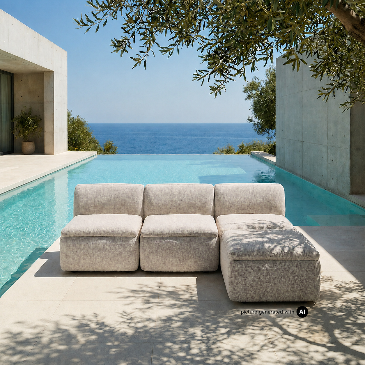 Grova 3-er Kombination Outdoor Sofa vor einem Pool