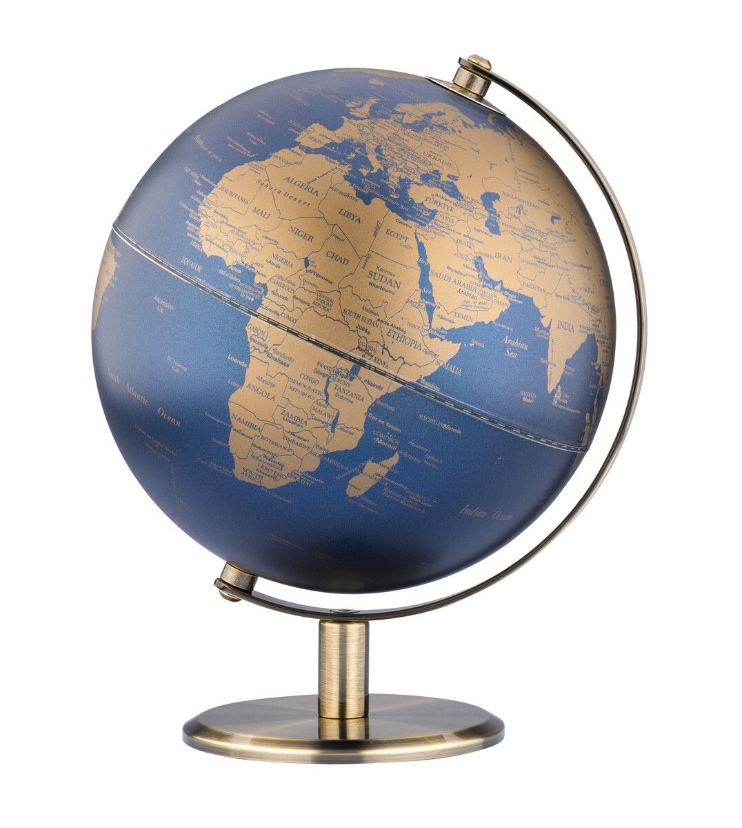 Tischglobus „Lunar“ – Design-Globus 20 cm mit Metallfuß gold/dunkelblau