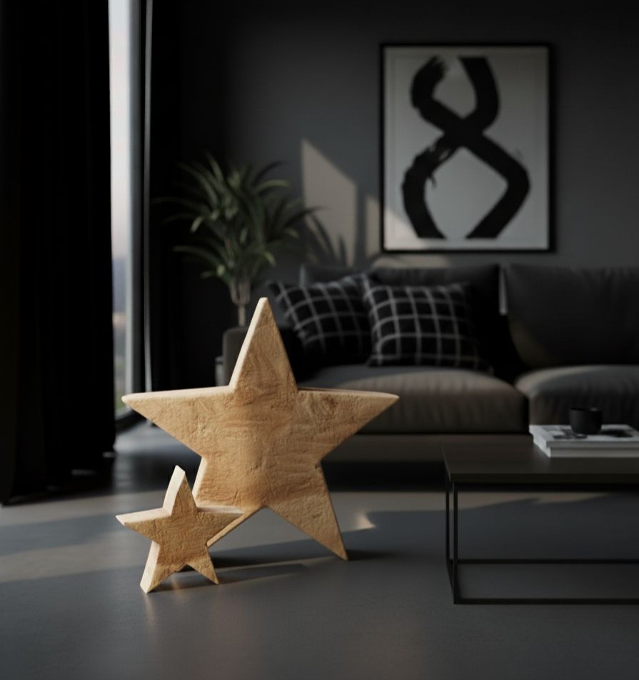 Holz-Stern Pappel natur rau 50 x 50 cm