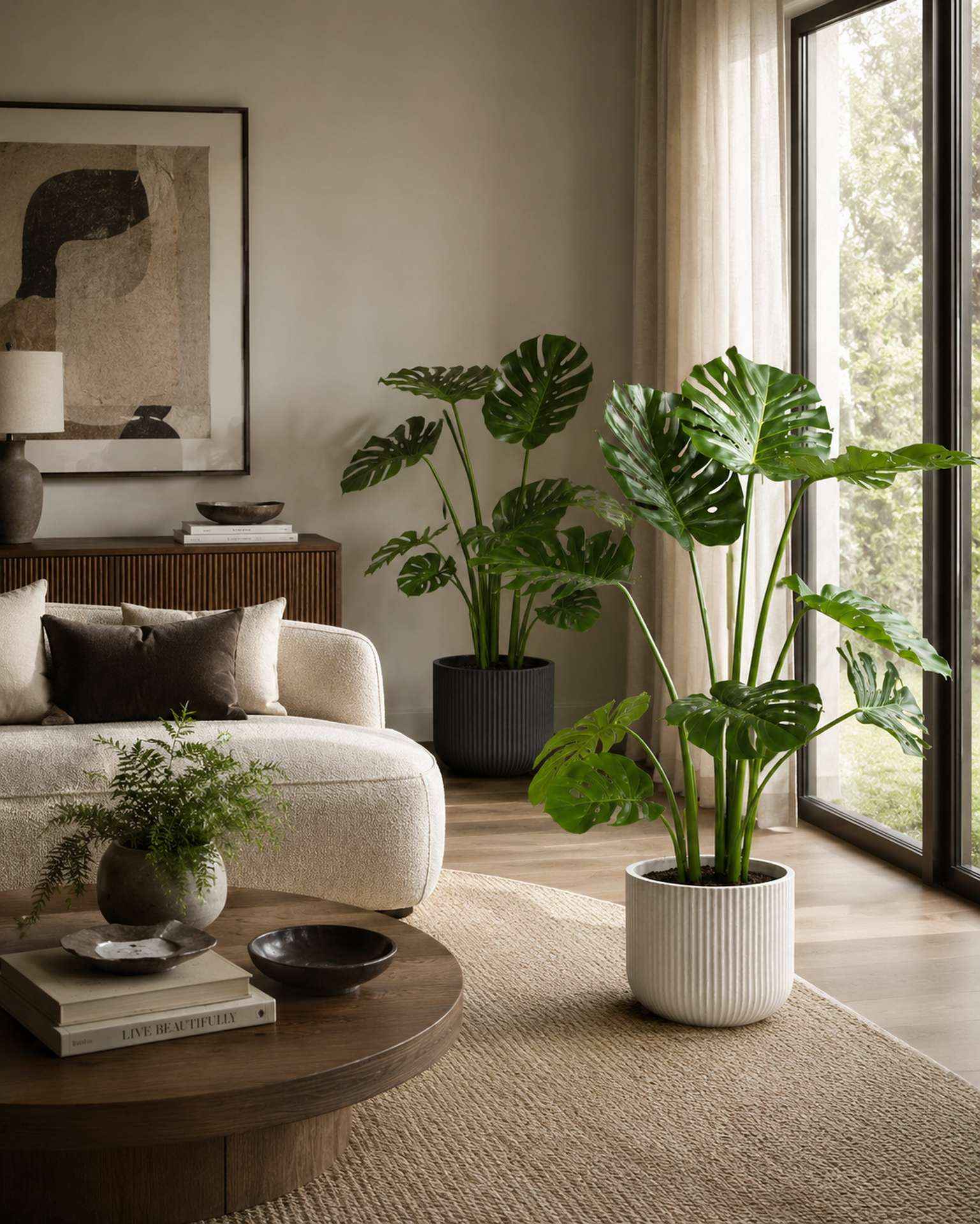 Kunstpflanze mit Topf Monstera Deliciosa mit Linea Gefäß 90 cm Weiß Kunstpflanze mit Topf Monstera Deliciosa mit Linea Gefäß 120 cm Anthrazit