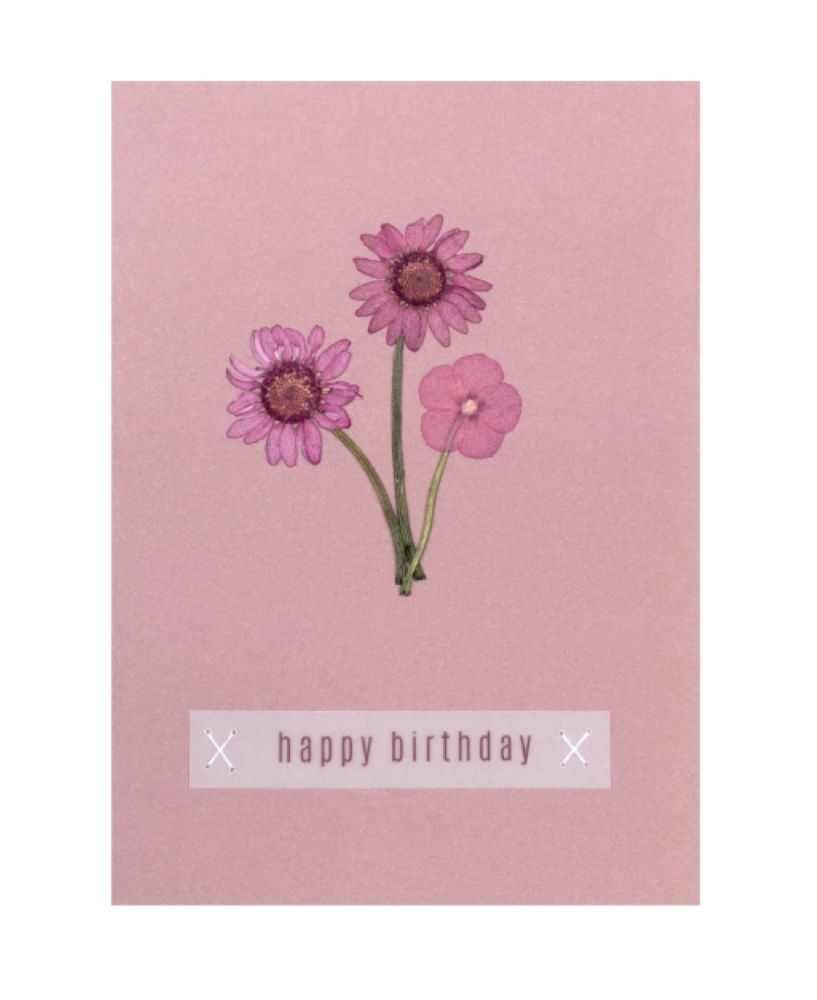 Blumengruß Geburtstagskarte "Happy Birthday" in Rosa