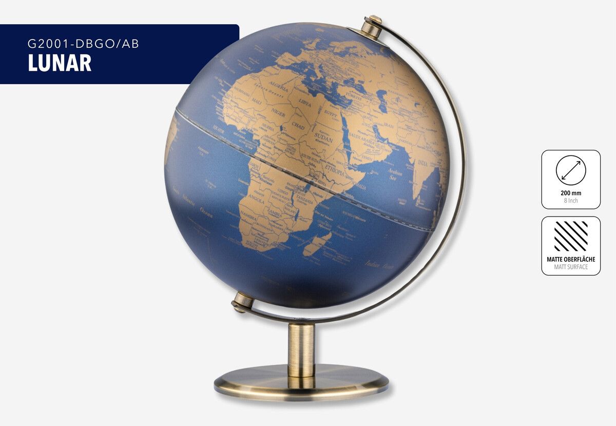 Tischglobus „Lunar“ – Design-Globus 20 cm mit Metallfuß gold/dunkelblau Tischglobus „Lunar“ – Design-Globus 20 cm mit Metallfuß gold/dunkelblau