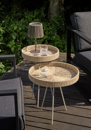 TAHITI leichter Beistelltisch - mit stilvoller Jutebespannung Outdoor Ø 36cm TAHITI leichter Beistelltisch - mit stilvoller Jutebespannung Outdoor Ø 36cm