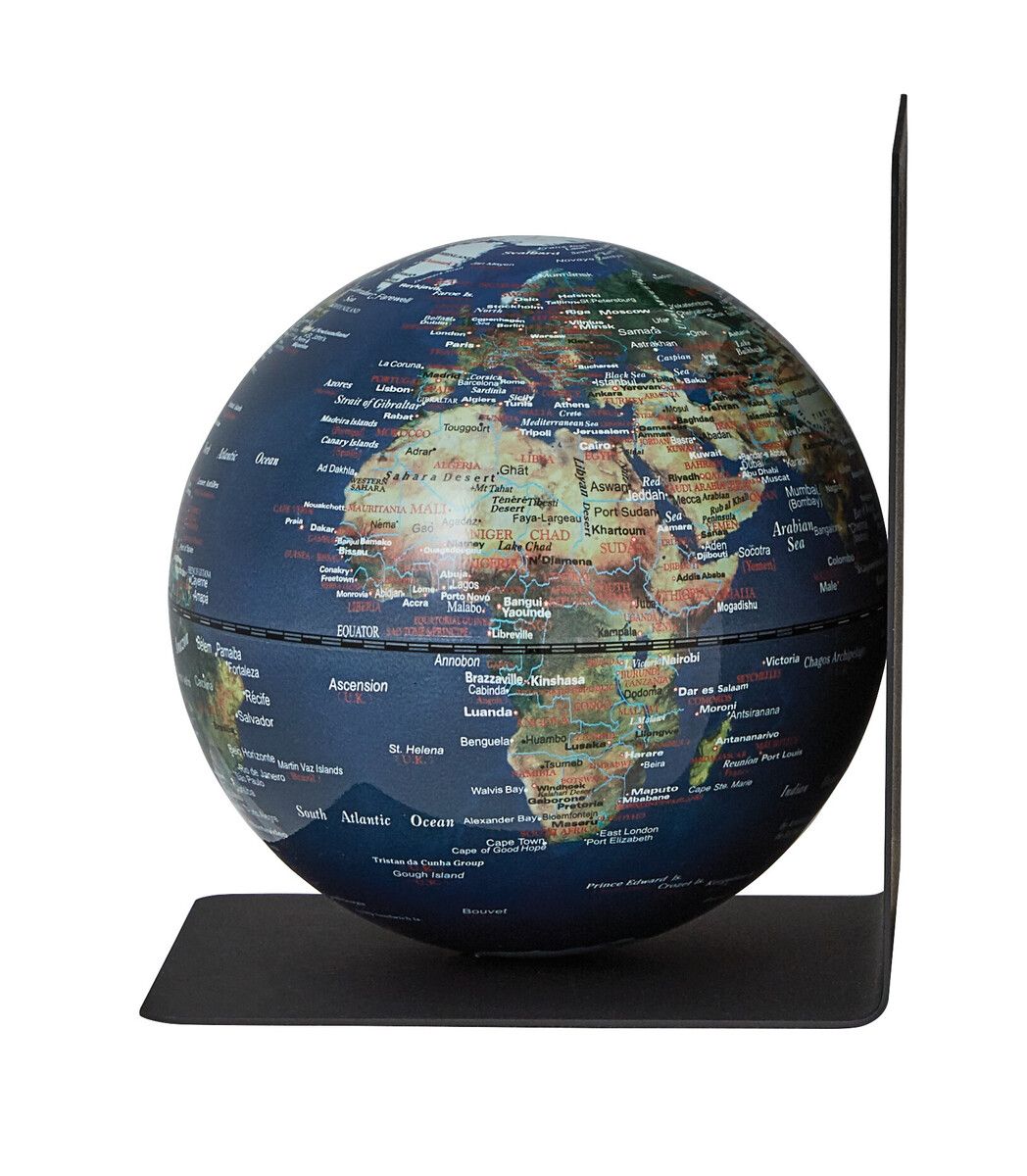 Buchstütze mit Globus „BookGlobe Single“ – Magnetisch, 13 cm, edles Design grün/blau Buchstütze mit Globus „BookGlobe Single“ – Magnetisch, 13 cm, edles Design grün/blau