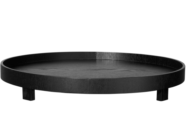 Wood rundes Tablett auf Fuß, schwarz