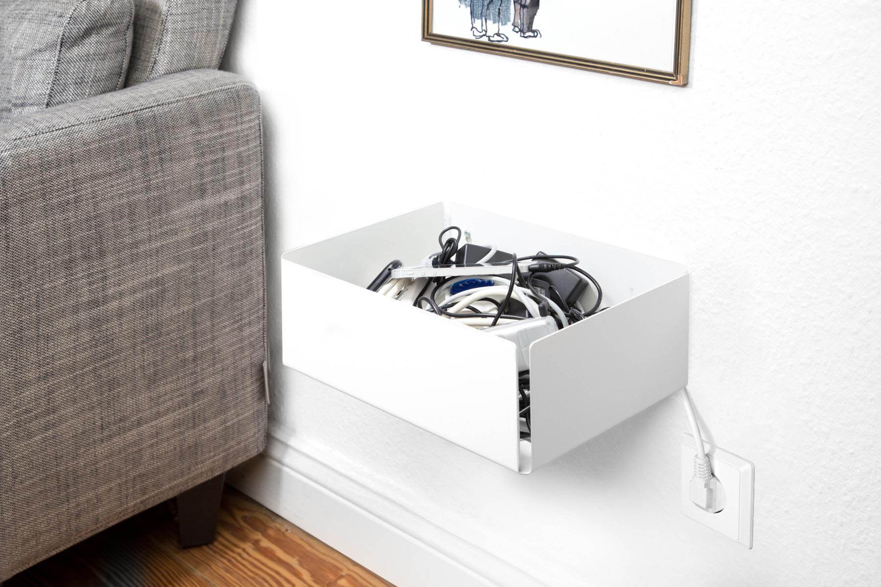 Kabelbox CHARGE-BOX hellgrau weiß Filz