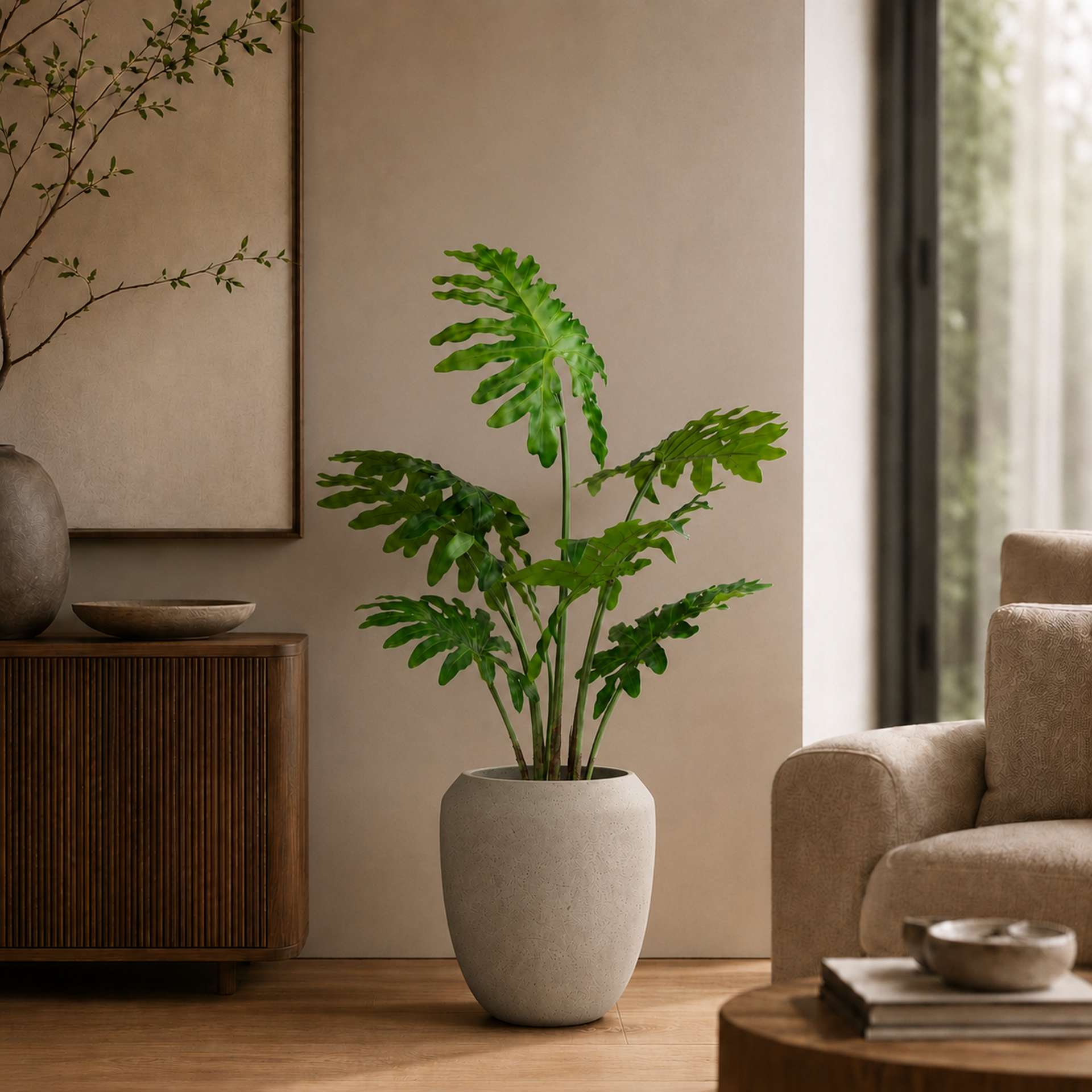 Kunstpflanze mit Topf Philodendron 85 cm mit Cigar Bodengefäß Kunstpflanze mit Topf Philodendron 85 cm mit Cigar Bodengefäß