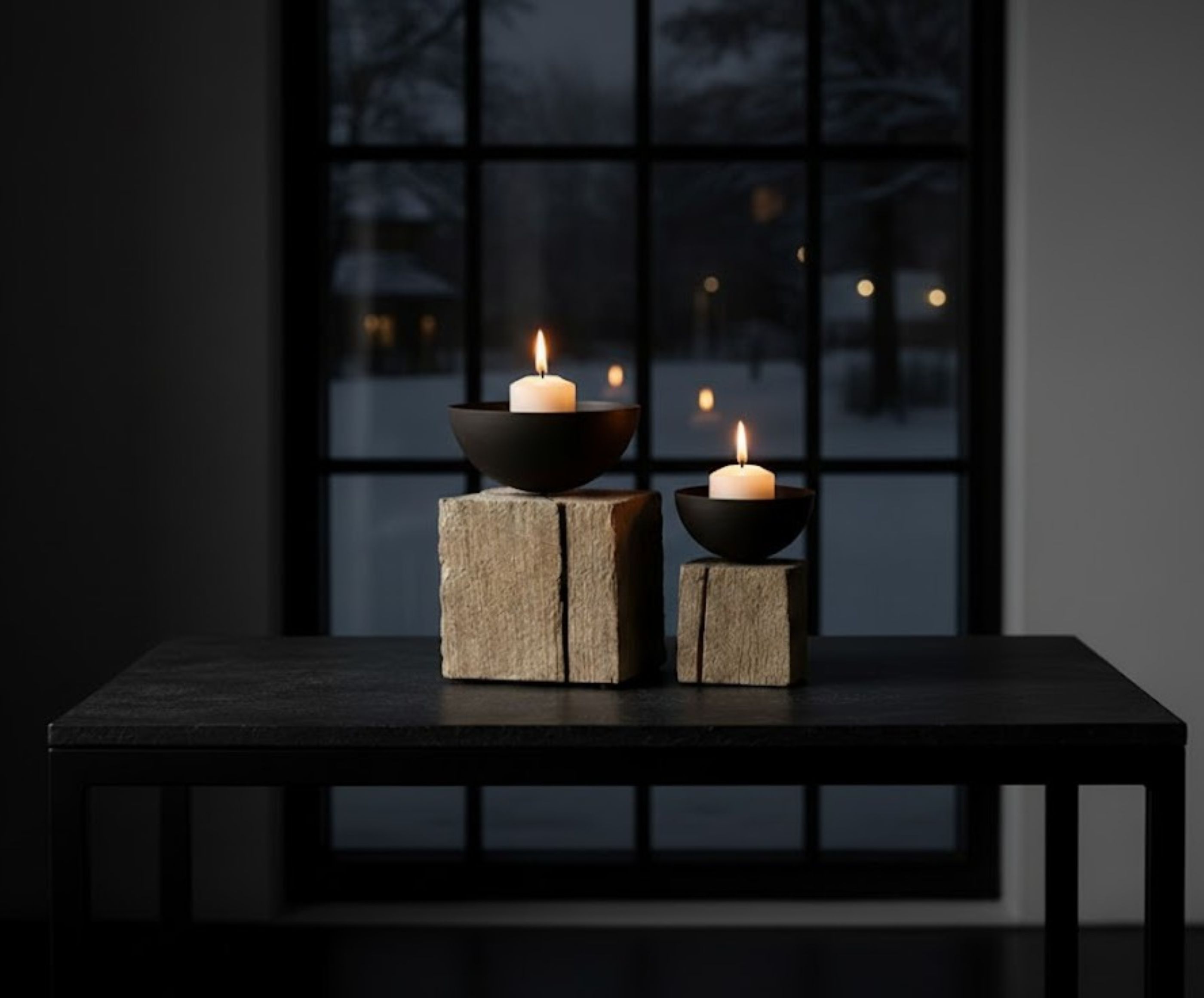 Eisenleuchter Sophia auf Holzwürfel Eisenleuchter Sophia auf Holzwürfel 15 cm