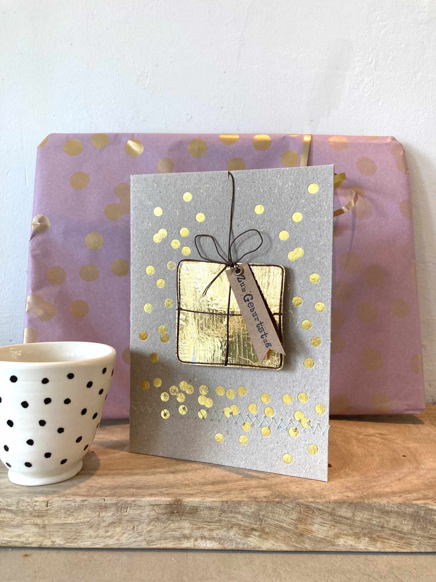 Drahtkarte Geschenk gold