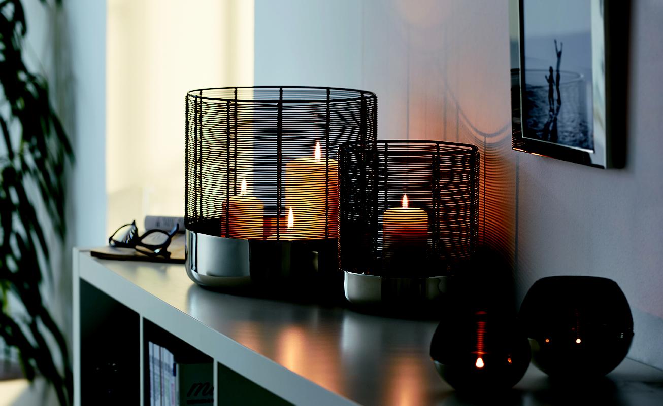 Luna Windlicht silber-schwarz