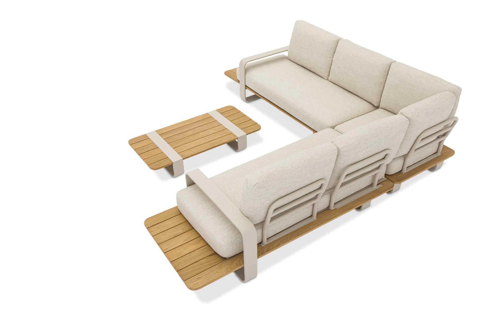 Dox flacher Lounge Tisch mit Teak Oberfläche Dox flacher Lounge Tisch mit Teak Oberfläche