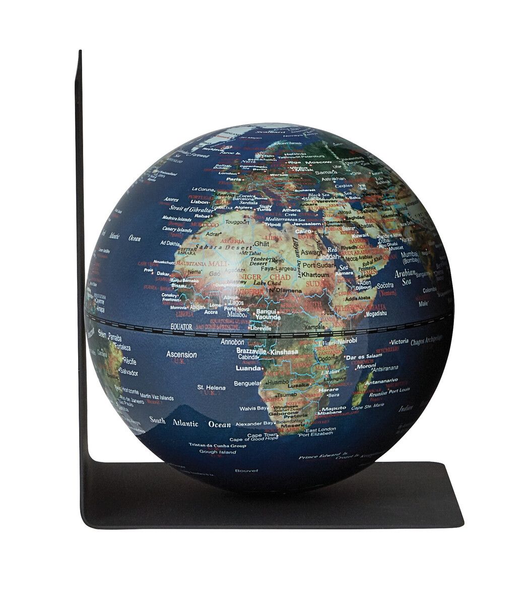 Buchstütze mit Globus „BookGlobe Single“ – Magnetisch, 13 cm, edles Design grün/blau Buchstütze mit Globus „BookGlobe Single“ – Magnetisch, 13 cm, edles Design grün/blau