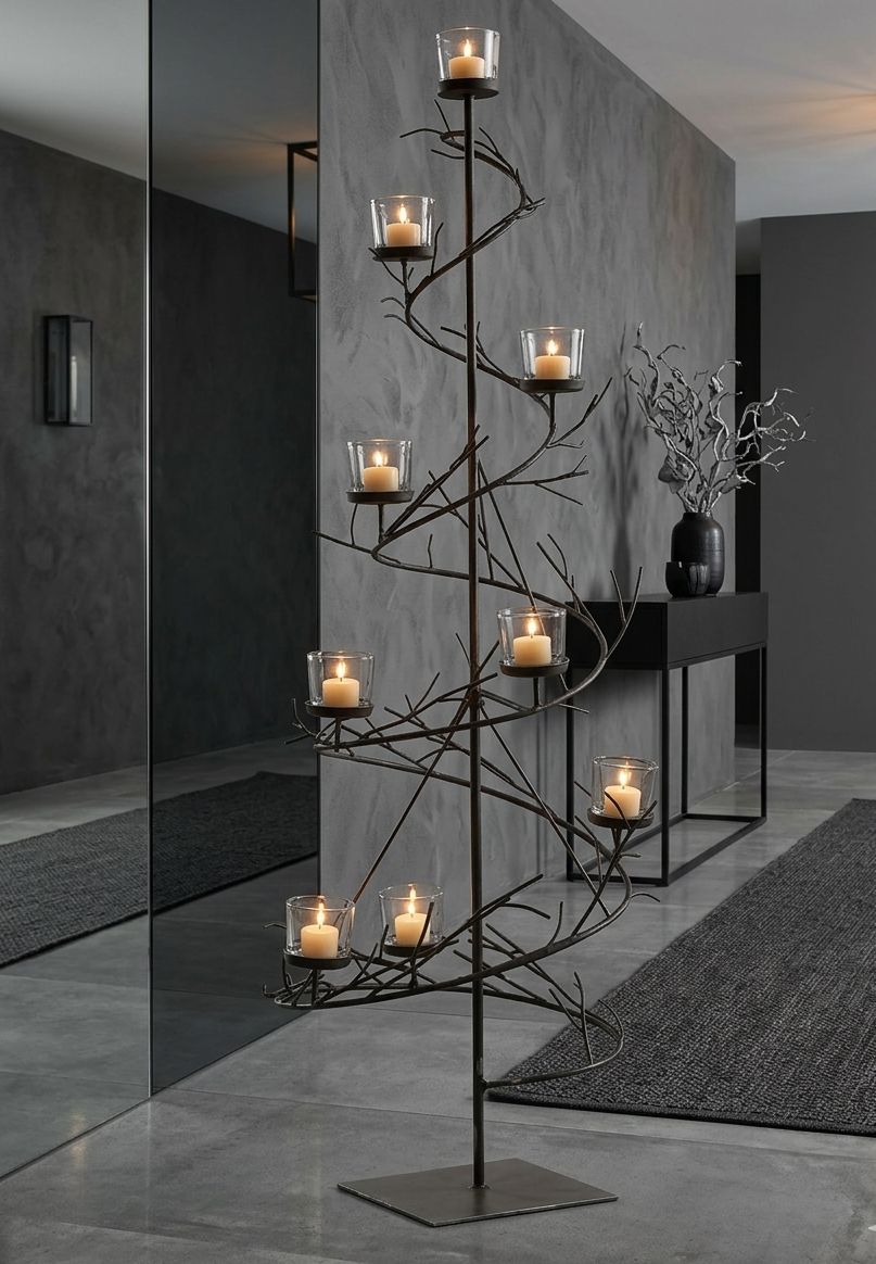 Eisenbaum St.Paul - Moderner Weihnachtsbaum mit 12 Kerzengläser - 135 cm Eisenbaum St. Paul – Moderner Weihnachtsbaum aus Eisen für stilvolle Dekoration