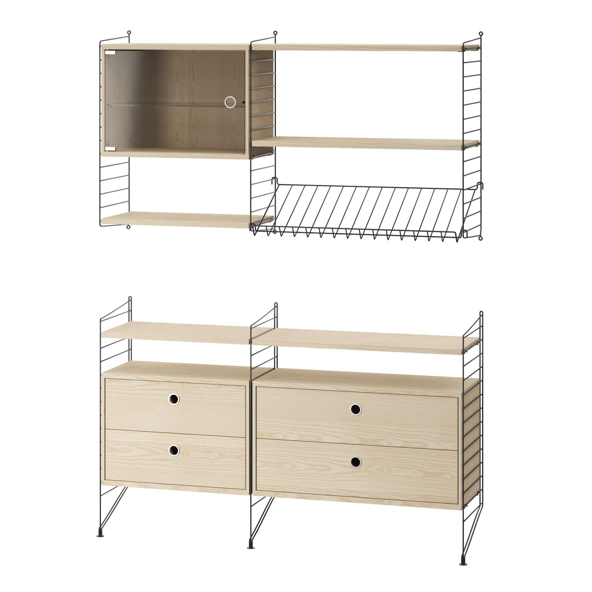 String Furniture Wohnkombination Sideboard/Wandregal Schwarz Esche