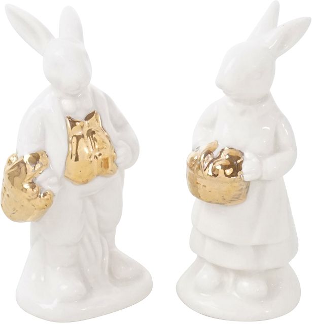 Kopie von Hasenpaar mit goldenem Korb mini – Osterfiguren aus Keramik #1