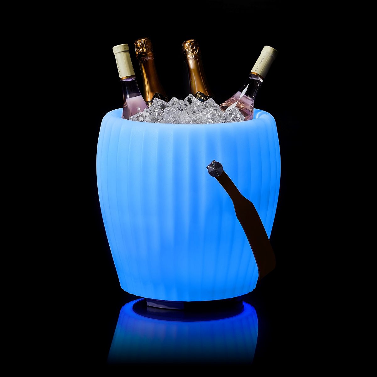 The Joouly Bowl Weinkühler blau Joouls Blaue Joouls Leuchte Bowl mit Weinkühler Funktion und Weinflaschen darin mit Eis