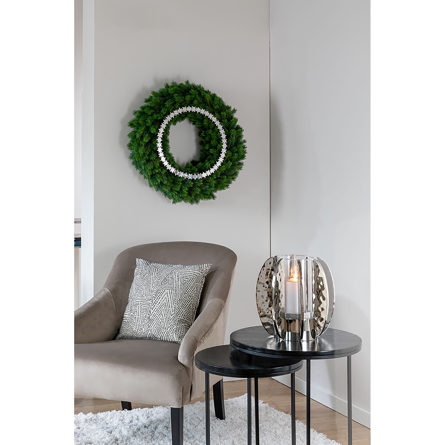 Glamour silbernes Windlicht mit Hammerschlagstruktur